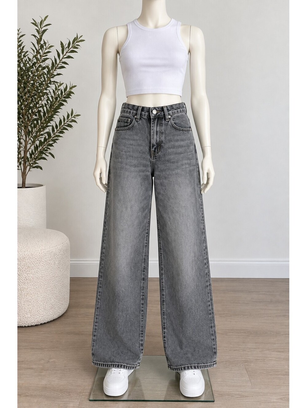Zara Girls Gray Wide Leg Jeans Leopard Star Patches 12-13Y